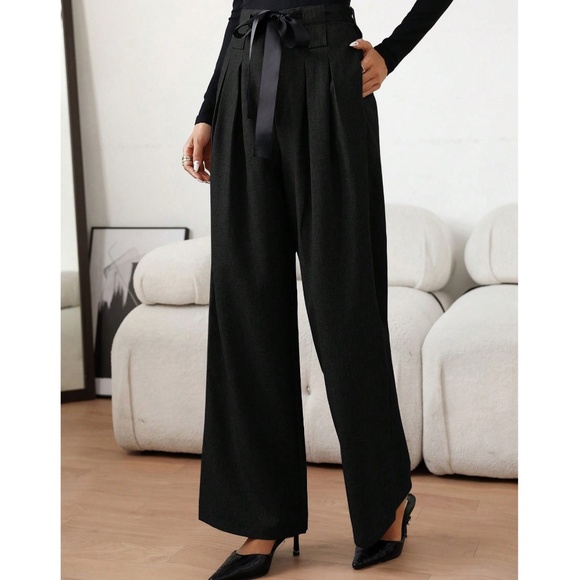 Classic High Waisted Pleated Wide leg Trousers Pants - Picture 8 of 10